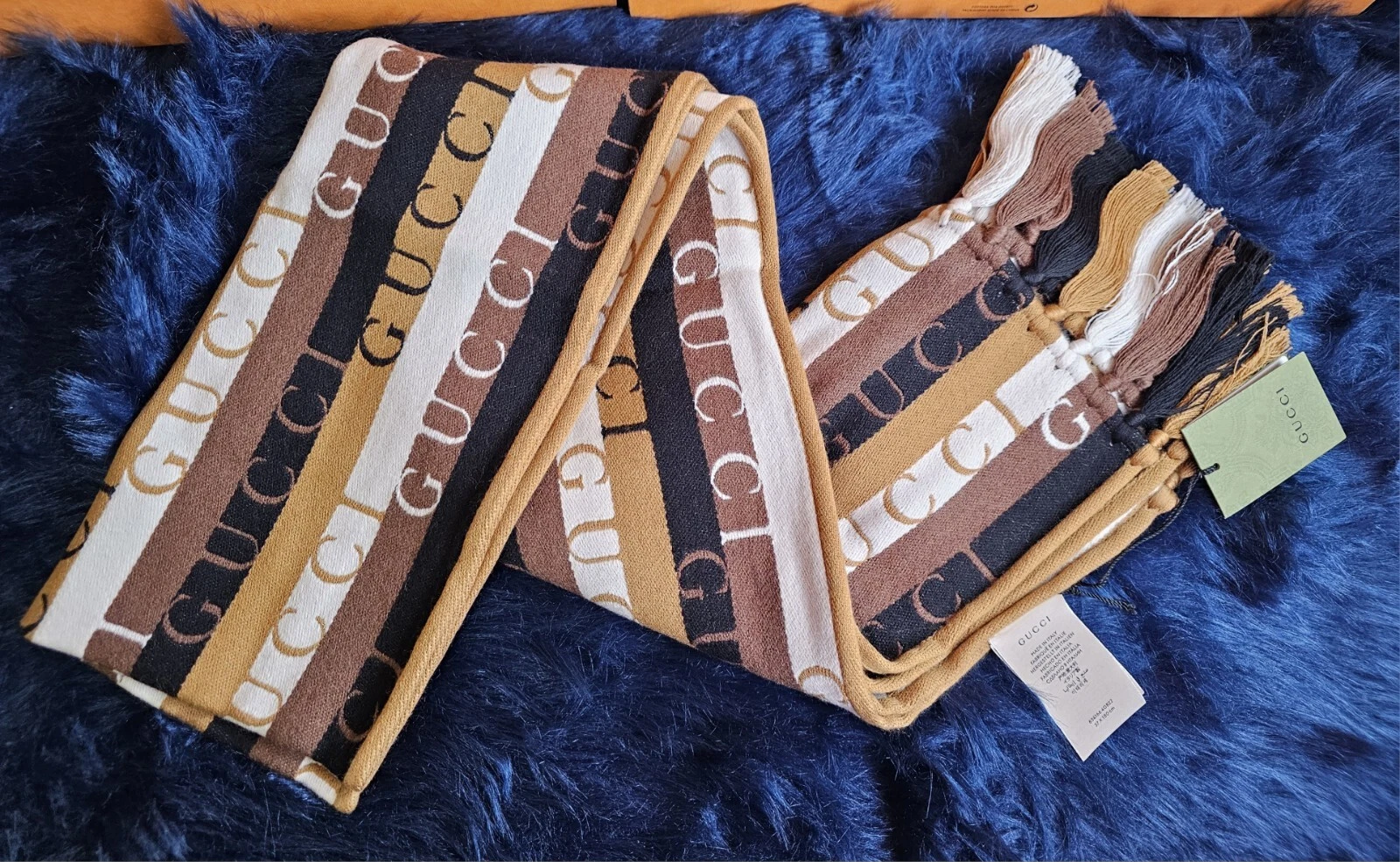 Foulard Gucci logo rayures marron