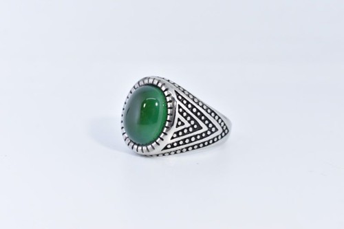 Vintage Stainless Steel Genuine Green Chrysoprase Size 10 Men's Ring - Picture 3 of 4