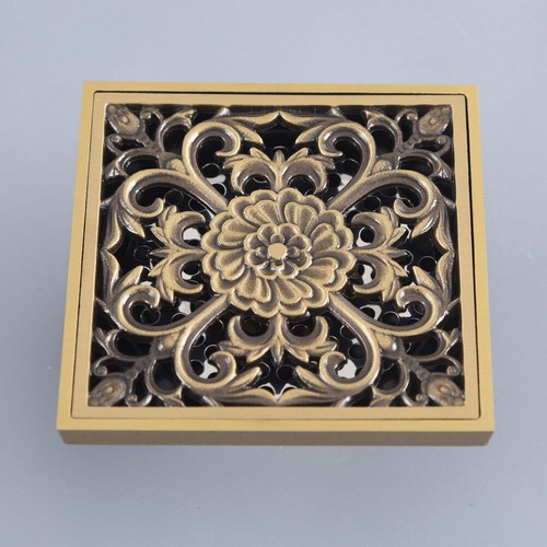 Antique Brass Flower Square Floor Waste Grates Bathroom Shower Drain yhr122 - Picture 8 of 11