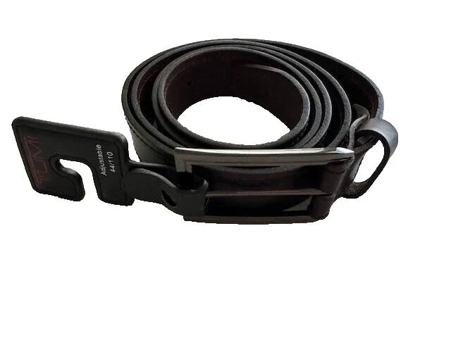 NUEVO CON ETIQUETAS TUMI Hombre 44/110 Cinturón Cuero Gunmetal Herrajes Francia Marrón Oscuro Lujo Foto 2 de 4