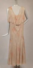 ART DECO 1930’S COLORED FLORAL ON IVORY SILK CHIFFON DRESS
