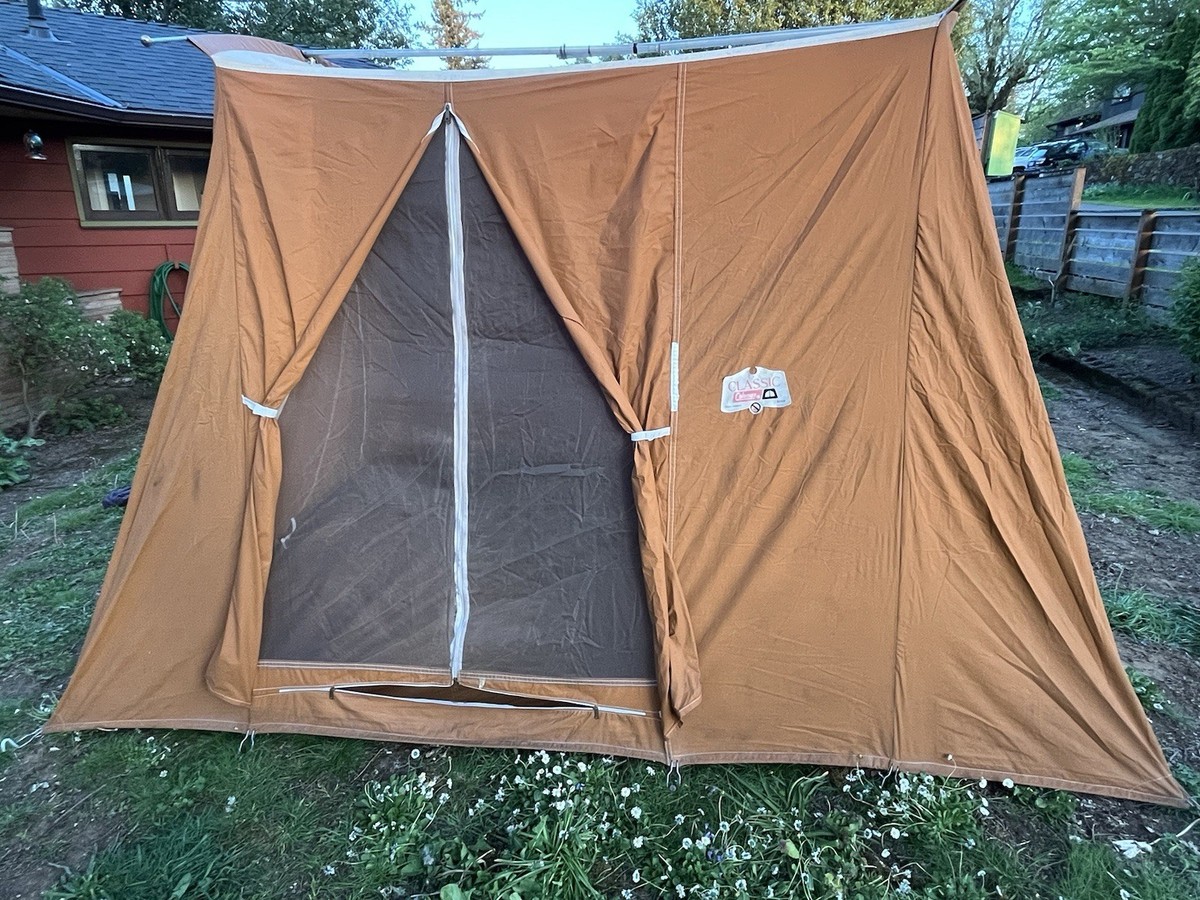 Coleman Olympic Canvas Tent 10×8 No Poles Or Stakes! Body Only- Vtg Coleman Springbar Classic
