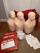 LOT- 3 Laerdal Little Anne Training Mannequin  w/ 3 Mask, Direction, bags & Tote