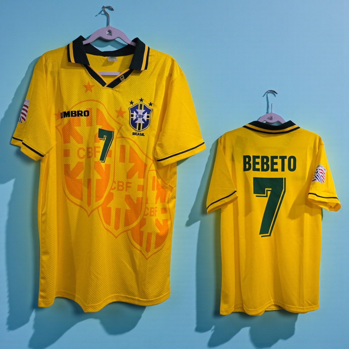 ✽BeBe✽☆オーダーページ BRAZIL Home World Cup 94 - Soccer - Jersey Retro - BEBETO # 7