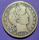 1912-S Barber Silver Half Dollar Very Good (VG)  NICE COIN!  BL