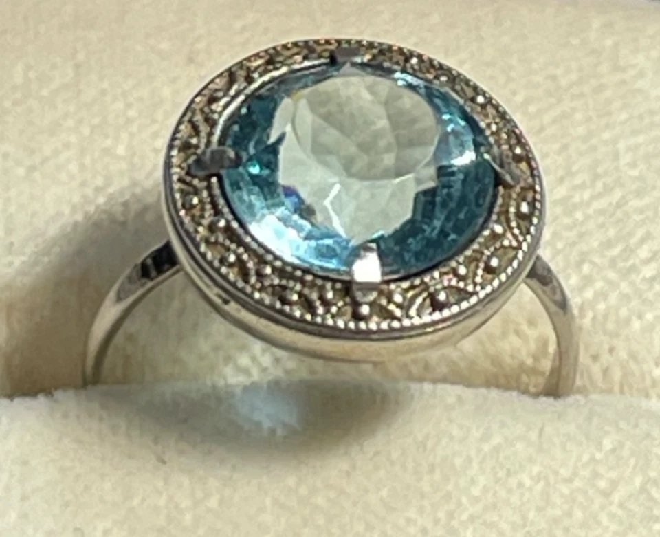 Antik 830 Silber Ring aquamarin farbig wasserblau Spinell 30erJ RG 53 Ø 16,8 mm - Bild 3 von 4