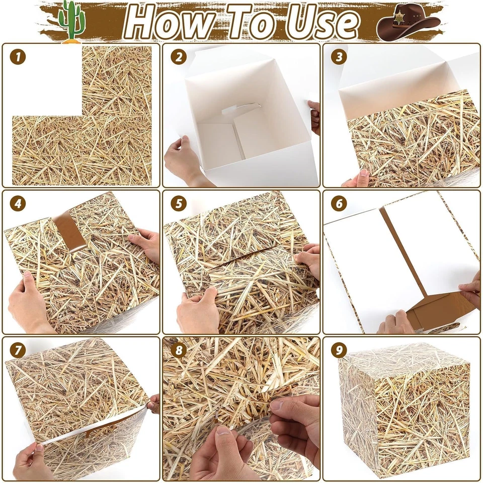 6 piezas pacas de heno para cajas de decoración vaquero occidental decoración de fiesta falsa granja heno lejos Foto 3 de 4