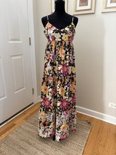 Forever 21 Women's Poplin Cotton Floral Print Maxi Dress Feminine Cottagecore Sm