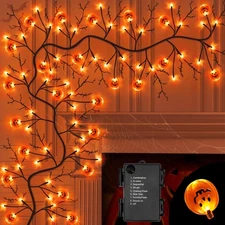 9FT 72 LED Halloween Decorations Willow Vine Twig Garland with Timer & 8 Mode...