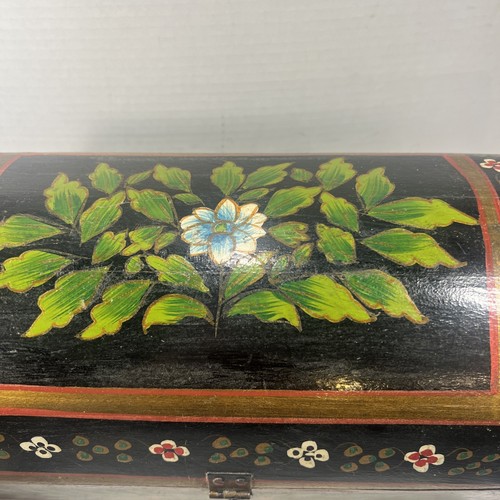 Antike Tole bemalte Holz Truhe Box Volkskunst Blumen Blatt Apx 12”X7”X6,5” - Bild 2 von 13