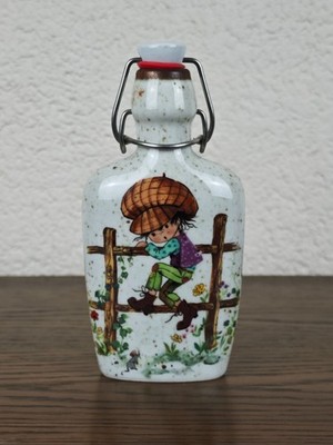 Vintage Porcelain Bottle Boy On Fence Bail Cap Retro Hip Flask 18cm