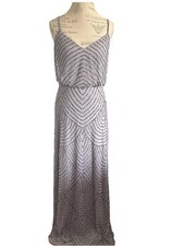Adrianna Papell Art Deco Beaded Gown in Silver/Grey Sz 6
