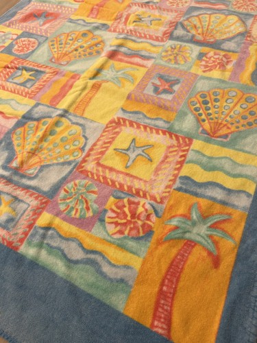 Telo mare tropicale vintage cotone palma conchiglia Terrisol colorato 39x64 - Foto 2 di 6