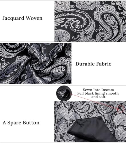 Mens Vest and Tie Set Formal Paisley X-Large Black and Silver Paisley - Picture 5 of 5