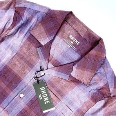 Rhone Camp Shirt Red Purple Plaid Mens S Activewear Lightweight Summer NWT $118