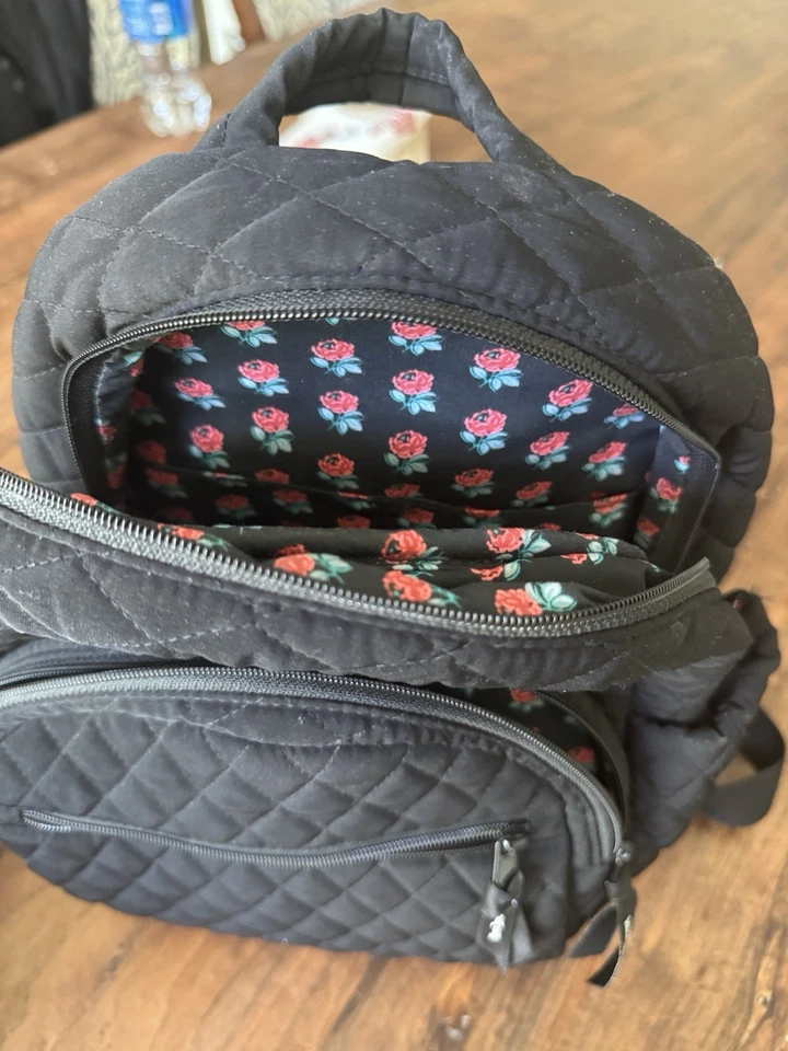Vera Bradley Black Quilted Essential Mini Compact Backpack Bag - Image 3 of 3