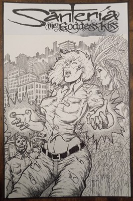 SANTERIA 11x17 original Art Sketch/drawing Pin Up Cardello