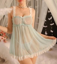 VTG Style Soft Sultry Sheer Babydoll Mesh Nighty Thong Panty Lingerie Set XL NEW