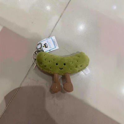 Jelly cat Amusable Green Sour Pickle Soft Plush Toy Bag Keychain NWT + Dust Bag