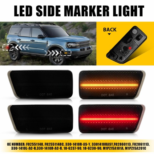 4X Amber&Red Side Marker Light Smoked Lens LED Fit Ford Bronco Sport 2021-23 EXF - Zdjęcie 13 z 17