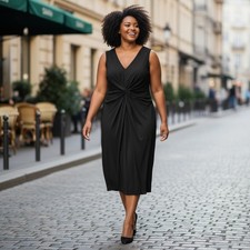 NWT Eliza J Dress Womens Size 20 Wide Black Sleeveless Jersey Knit Front Twist