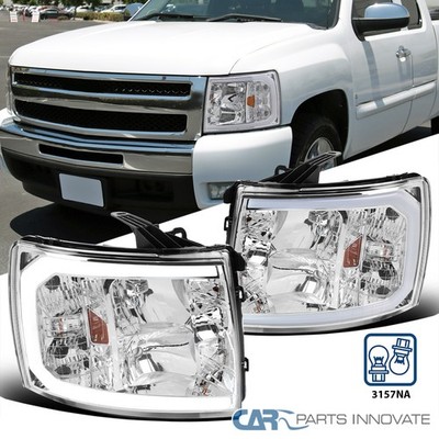 Fits 2007-2013 Chevy Silverado 1500 2500HD 3500HD LED Strip Headlights Headlamps