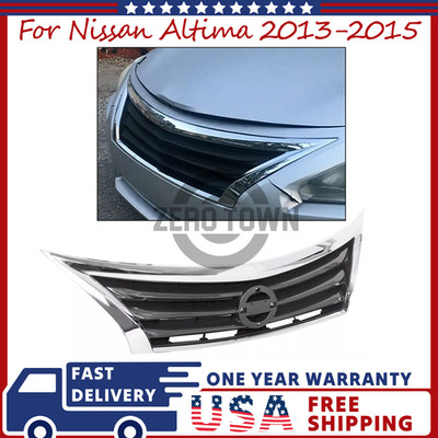 For Nissan Altima 2013-2015 Front Bumper Upper Grille Black w/ Chrome Trim