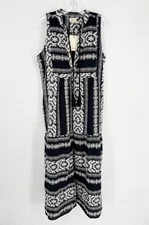 Elan M Medium Black Southwest Aztec Printed Sleeveless Dress Long New Boho