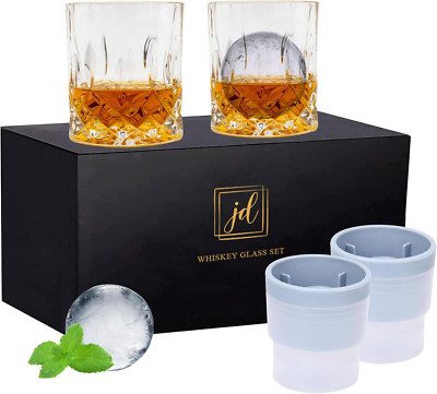 Set of 2 Whiskey Glasses Crystal Old Fashioned Rocks Glass Bourbon Scotch Liquor