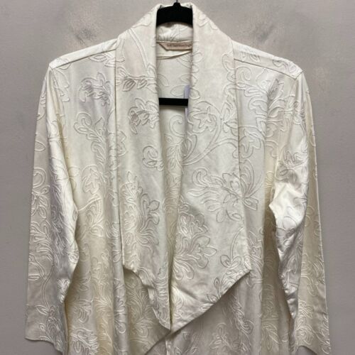 Soft Surroundings Women Ivory Pearl Floral Shape Drape Faux Suede Jacket PL $140 - Picture 2 of 7
