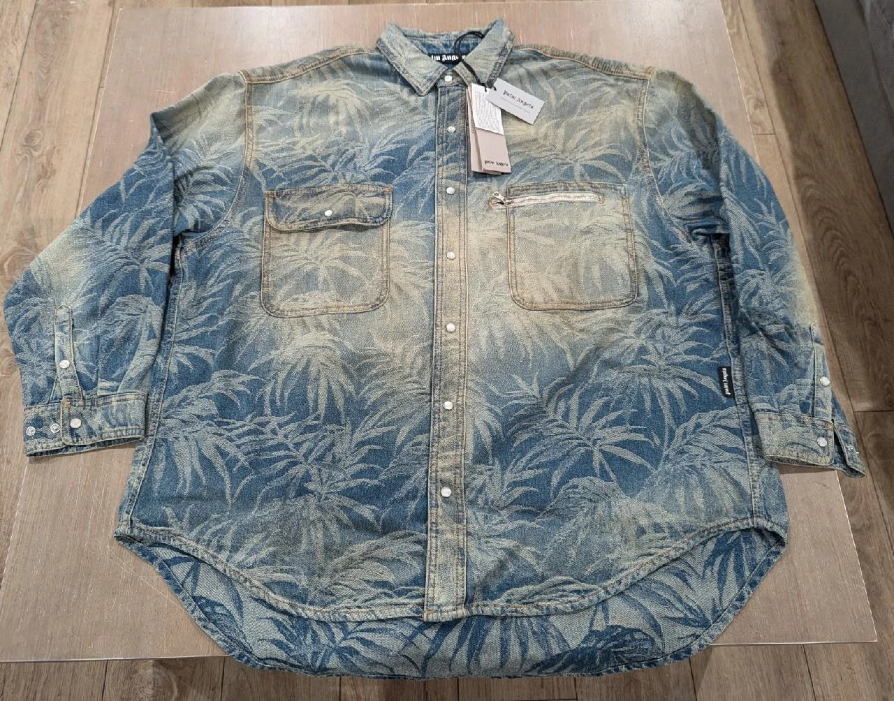 Giacca camicia denim uomo PALM ANGELS stampa foglia giungla media $925