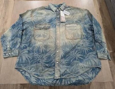$925 Mens PALM ANGELS Jungle Leaf Print Denim Shirt Jacket Medium