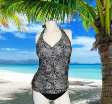 NWT GOTTEX BLACK WHITE HALTER TANKINI BATHING SUIT SWIMSUIT SET SZ - 8