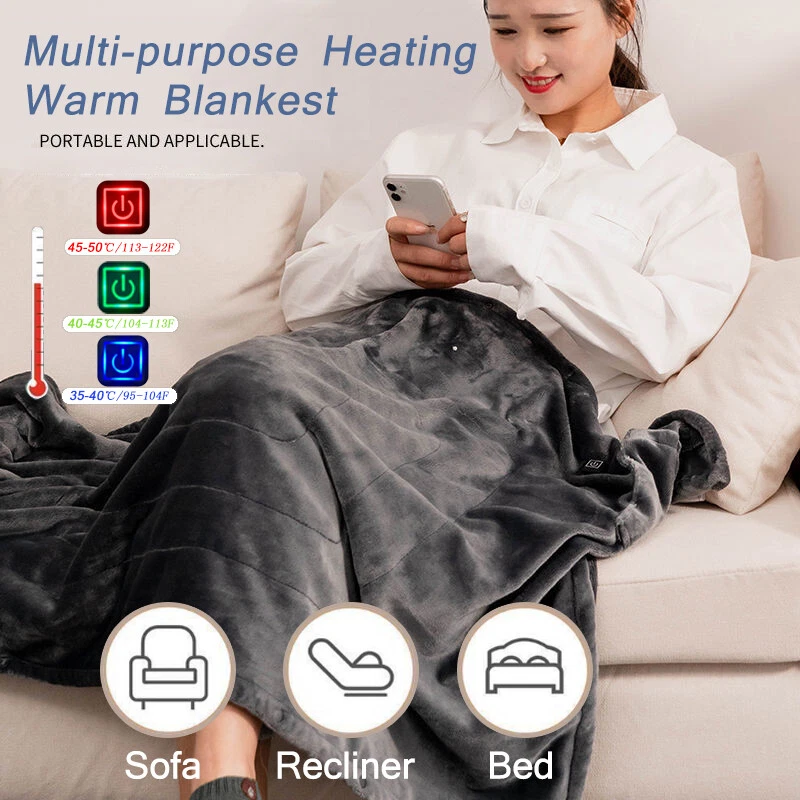 USB Electric Heated Shawl Throw Over Blanket Fleece Washable UK Warm Mattress - Image 2 of 4