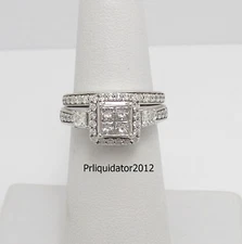 1CT Natural Diamond Halo Engagement Wedding Bridal Set Ring Band 10K White Gold