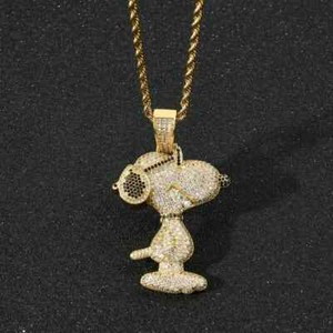 Authentic Snoopy Pet Lover Pendant Round 2.67Ct Natural Moissanite 14K Yellow Gold Plated