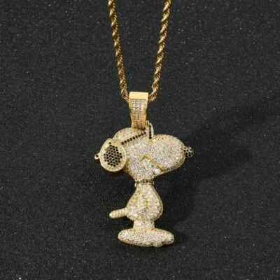 Snoopy Pet Lover Pendant Round 2.67Ct Lab Created Diamond 14K Yellow Gold Plated