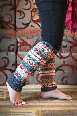 Grey Maroon and mixed colors woolen leg warmers