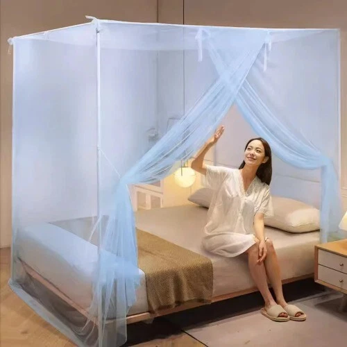 Mosquitera Cuadrada Cama Canopy Cama King Tienda Cama Doble Mosquitera Cortina Rosa Foto 4 de 4