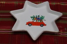 HARVEST GREEN STUDIO RED CAR CHRISTMAS TREE STAR SHAPED APPETIZER CAKE PLATES S2