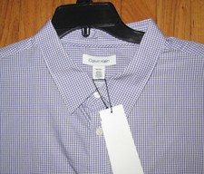 Calvin Klein Mens LS Purple Plaid Cx Slim Fit Extra Fine Cotton Shirt XXL NWT