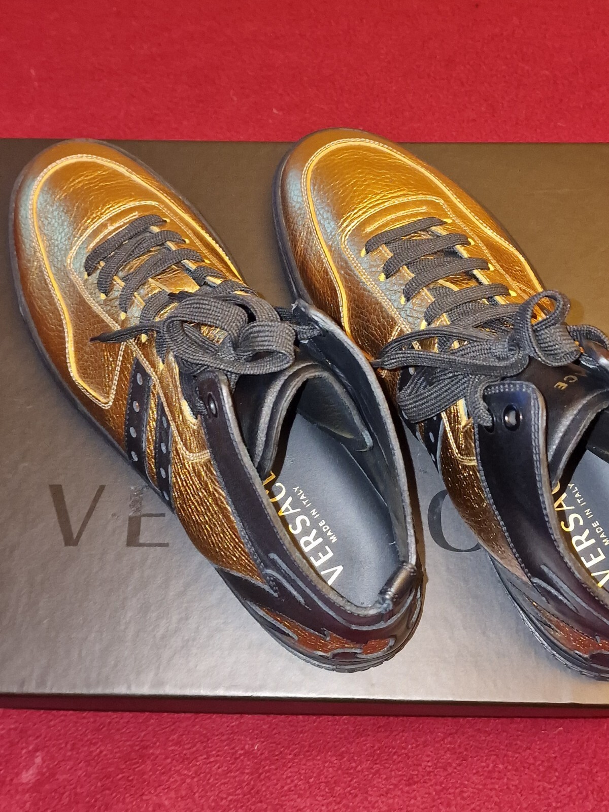 Versace Vitello Laminato Oro Nero Sneakers image 3