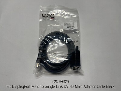 C2G 6ft DisplayPort Male To Single Link DVI-D Male Adapter Cable Black, 54329