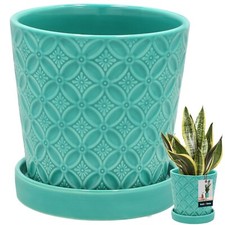 KOTARBAU® Pflanzentopf mit Untersetzer ⌀ 13cm Glasierte Keramik Blumentopf Topf