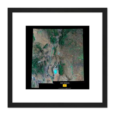 Karte Grafschaft Satellit USA Staatsflagge New Mexico Quadrat gerahmte Wandkunst 8 x 8 Zoll