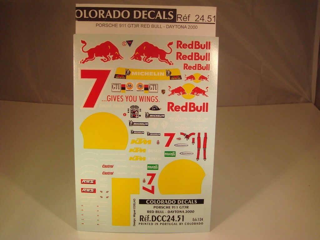 Decals 1/24 Porsche 911 GT3R - #7 - Red Bull Daytona 2000 Carpena 2451 UV