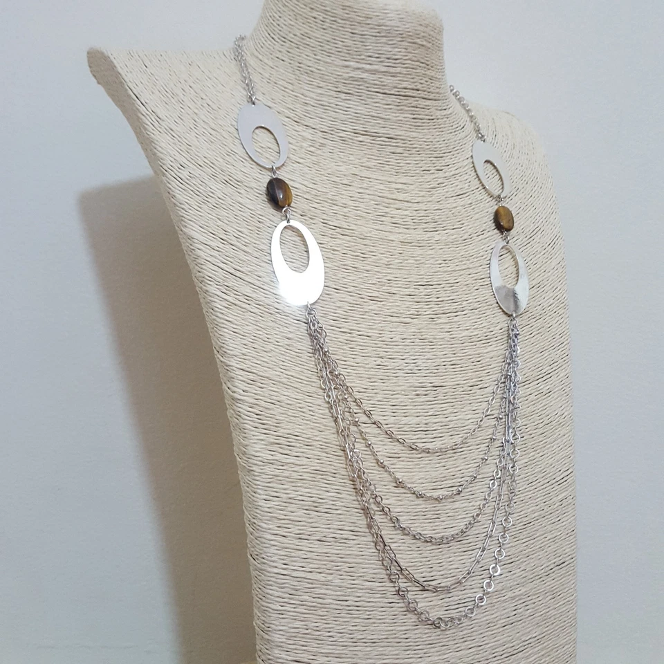 Collar de plata de ley 925, cadenas multihilo, collar ojo de tigre, Milor Foto 4 de 4