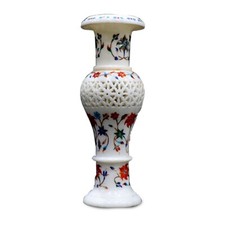 11" Marble inlay flower vases for centerpieces inlay with semiprecious stone
