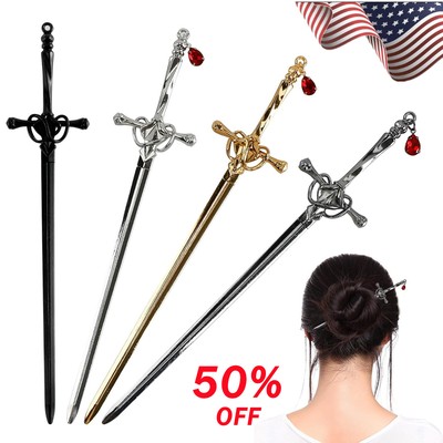 4pcs Chinese Hairpin Sword Shape Hair Stick Pendant Vintage Chopstick Headdress