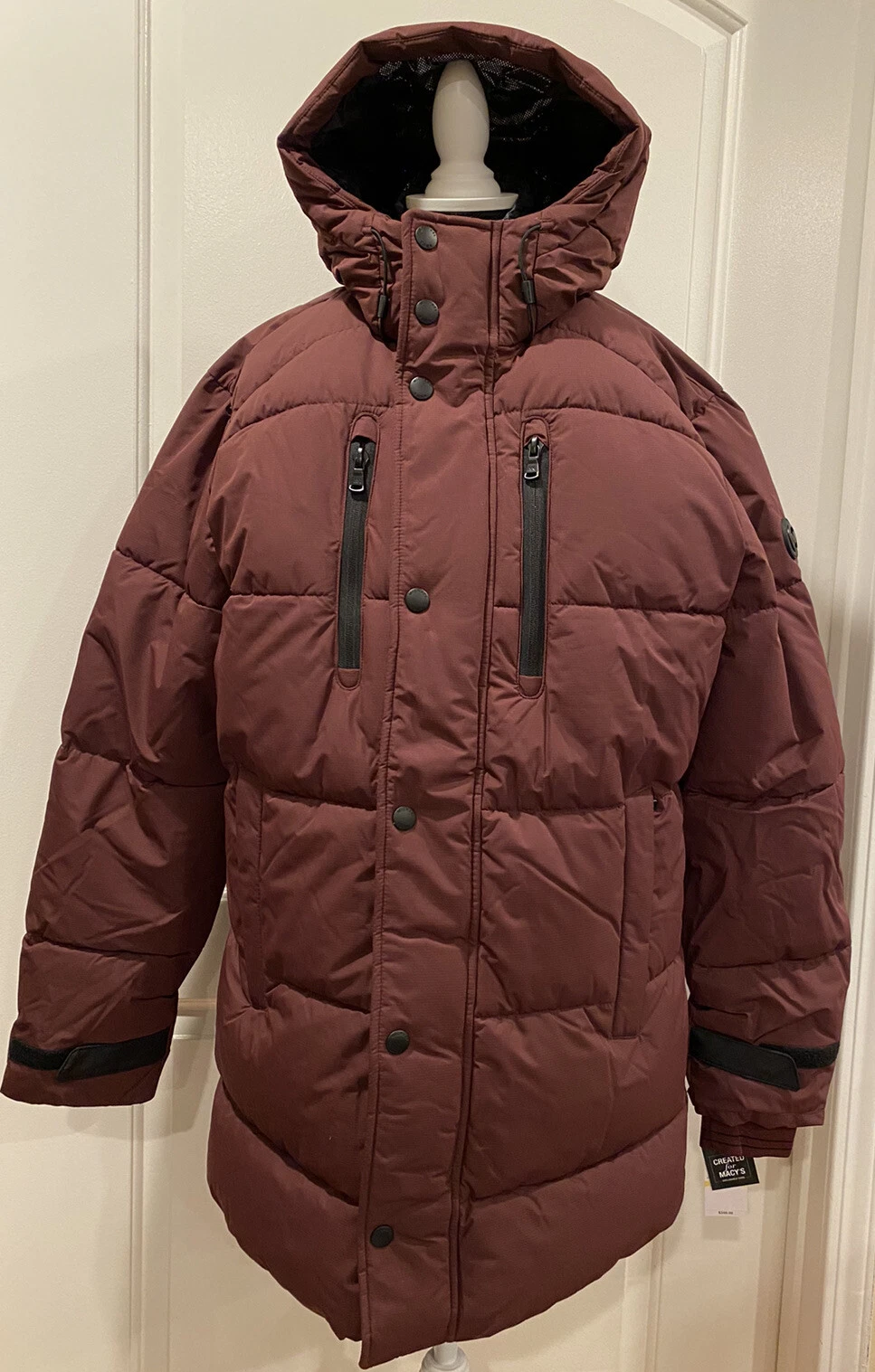 Michael Kors parka uomo cappotto giacca puffer cappuccio bordeaux sangue di bue M $350 nuovo con etichette